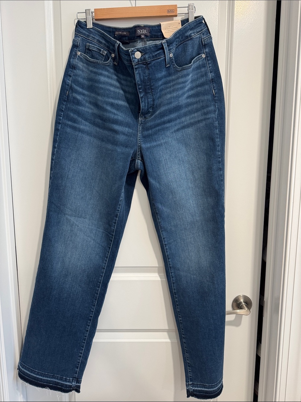 NYDJ Medium Wash High-Rise Bailey relaxed release hem jeans